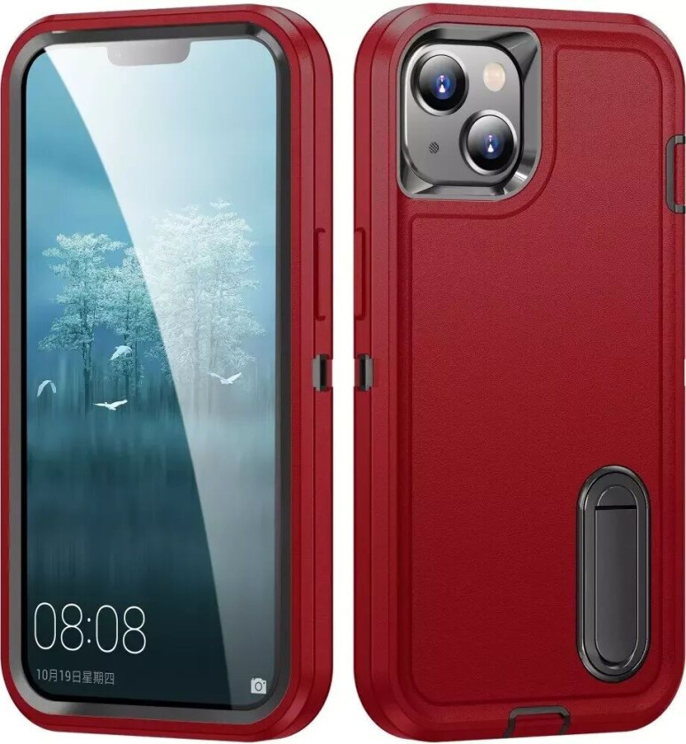 iPhone 15 Hybrid Håndverkerdeksel m. Stativ - Rød / Svart