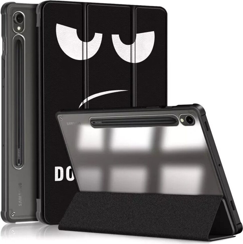 Samsung Tab S9 Tri-Fold Deksel i Kunstskinn med Penneholder - Gjennomsiktig / "Don't Touch Me"