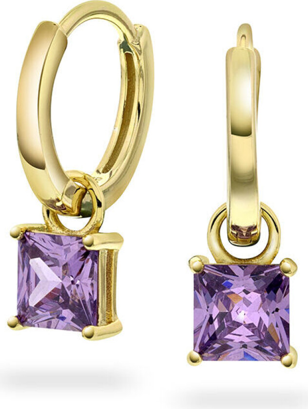 , Øreringer i forgylt sølv med lilla zirkonia