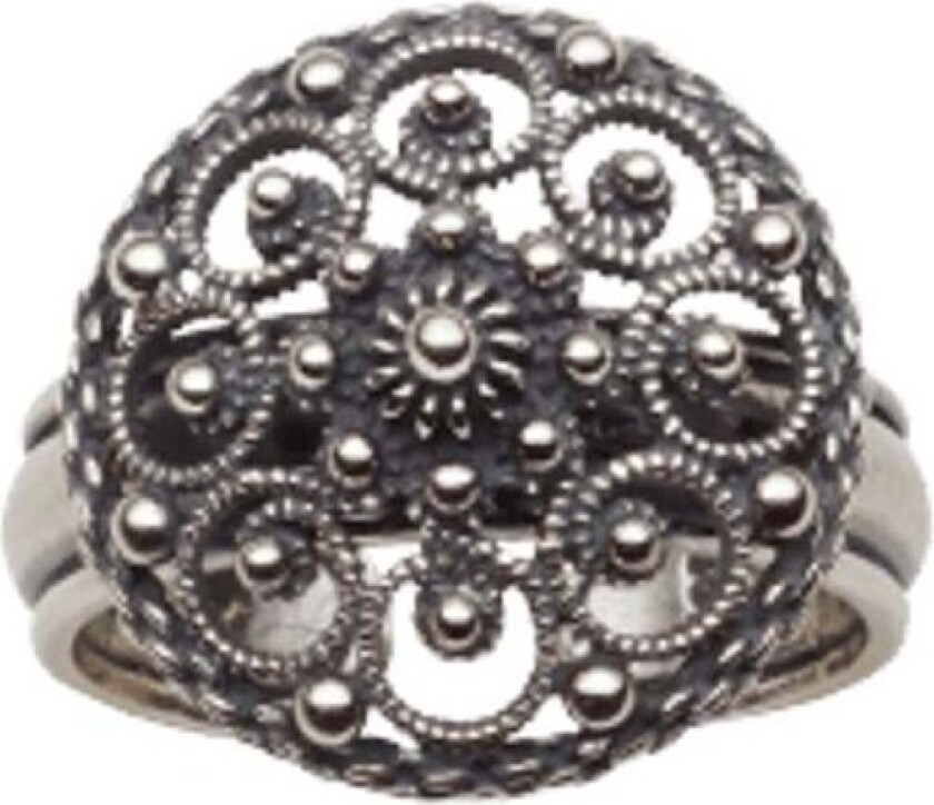 Bunadsring i 830 oksidert sølv med kruse