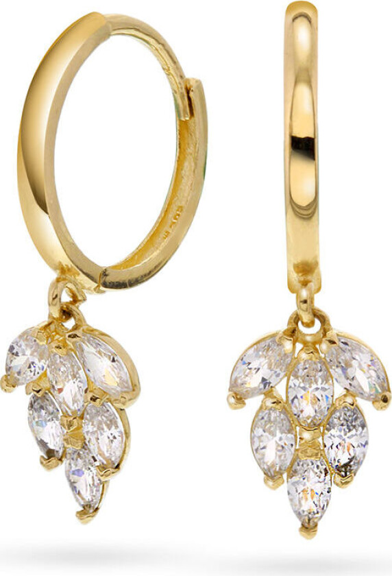 , Øreringer i 585 gult gull med zirkonia