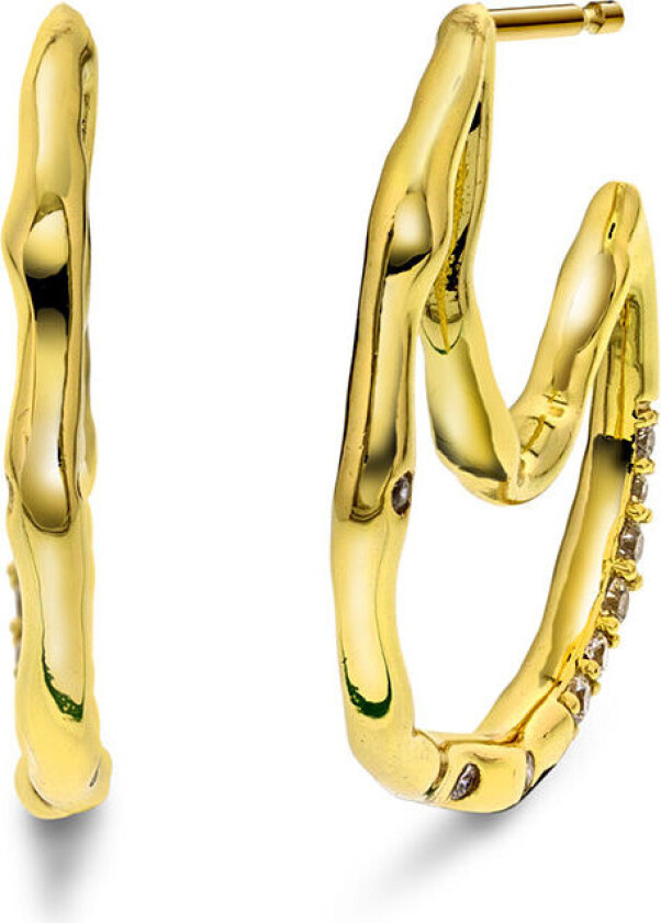 Shapes by Gulldia, Moon øreringer i 925 forgylt sølv med struktur og zirkonia