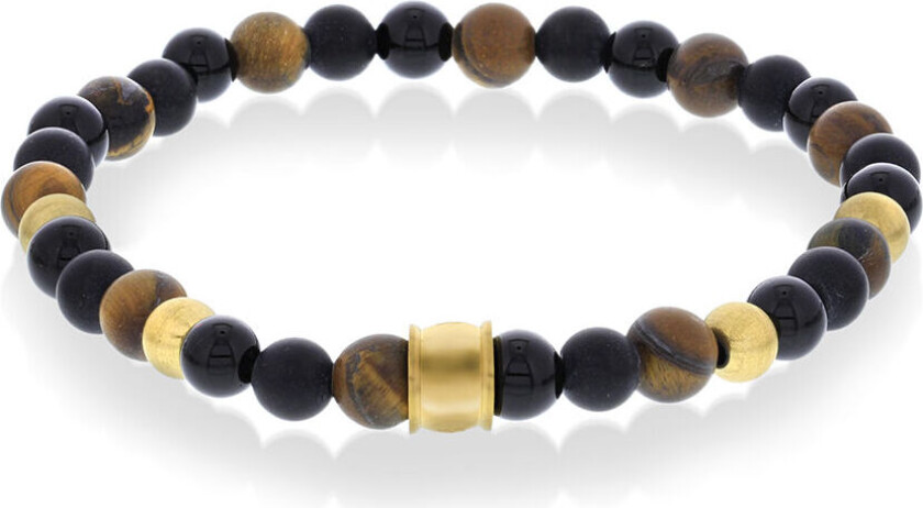 Armbånd i stål med perlemix sort og brunt