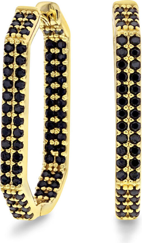 , Øreringer i 925 forgylt sølv med sort zirkonia