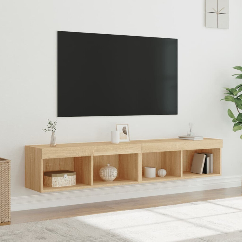 TV-benk med LED 2 stk sonoma eik 80x30x30 cm