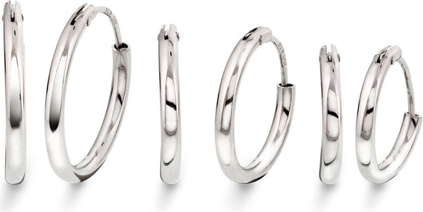 , Øreringer i 925 sølv 3 pk, 14/16/19 mm.