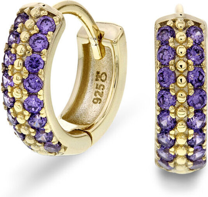 , Øreringer i 925 forgylt sølv med lilla zirkonia