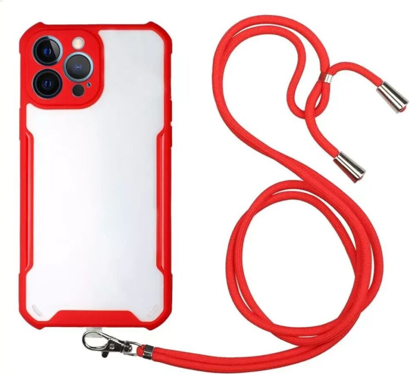 iPhone 13 Pro Acrylic Hybrid Bak Deksel med Justerbar Stropp - Rød