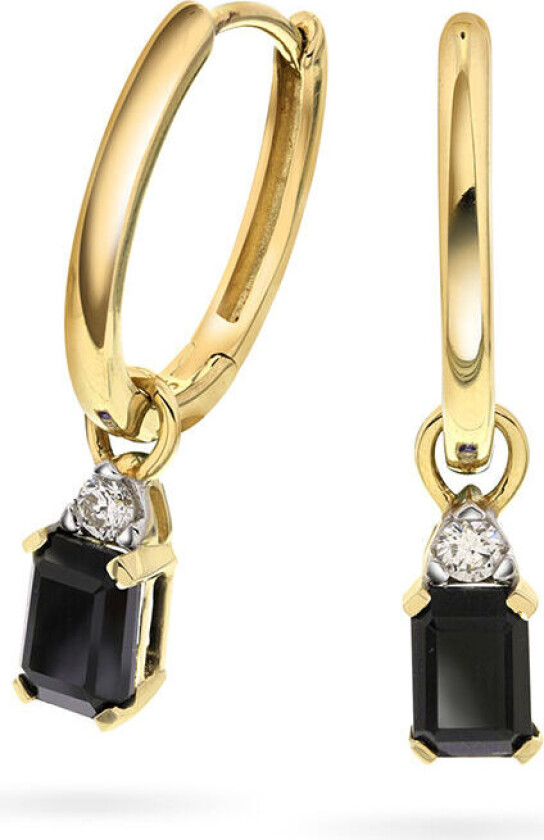 Bilde av Michelle, Øreringer i 585 gult gull med diamanter 0,08 ct og sort onyx