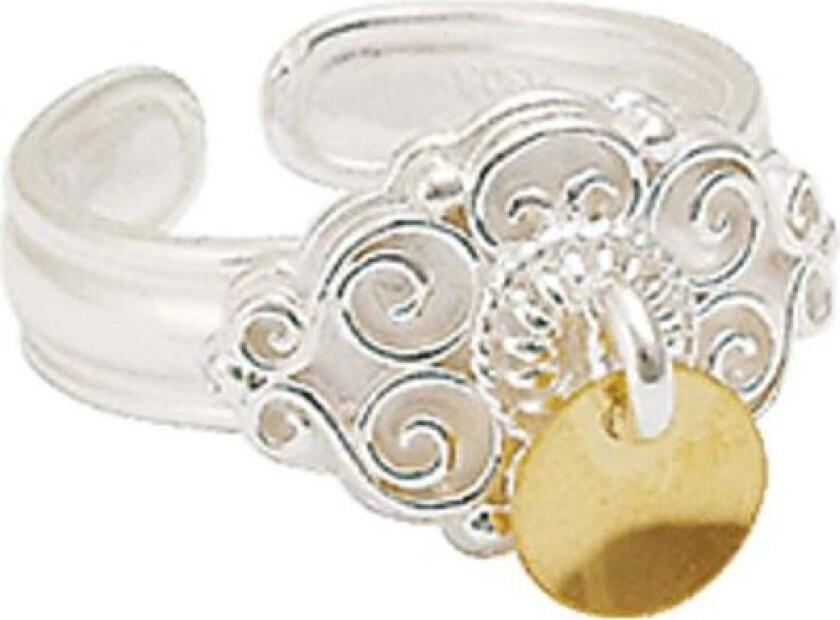 Bunadsring i 830 hvitt sølv med forgylt løv