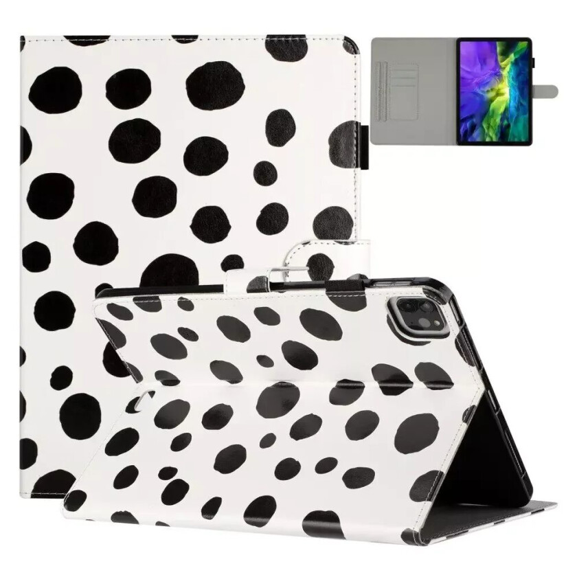 iPad Air (2022 / 2020) / Pro 11 (2022 / 2021 / 2020 / 2018) Kunstskinn Flip Deksel m. Fargede Prikker - Hvit / Svart