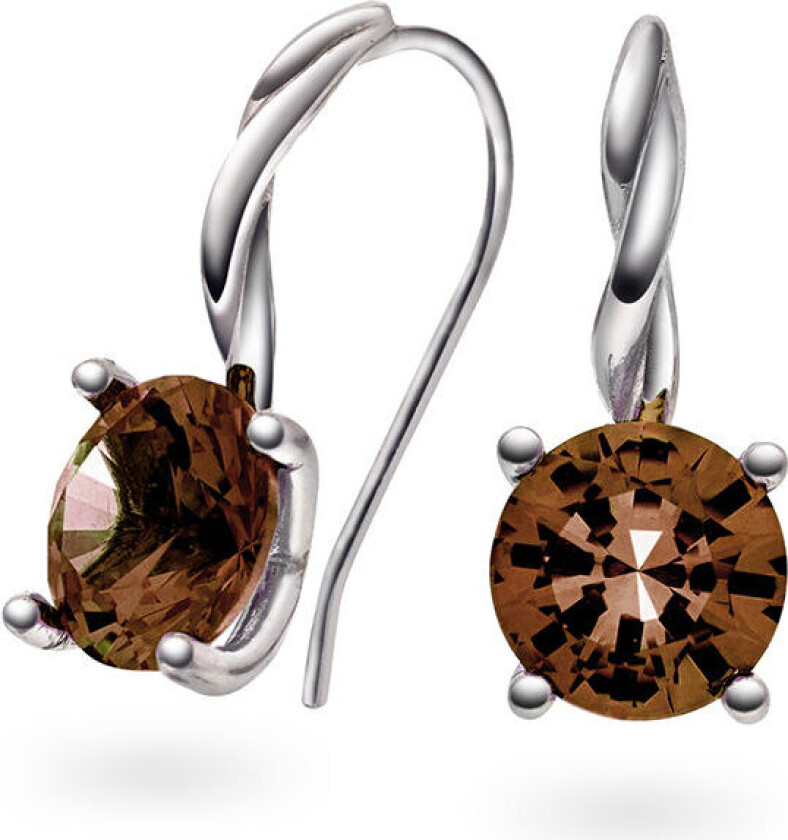 Drops, Øredobber i 585 hvitt gull med røykkvarts