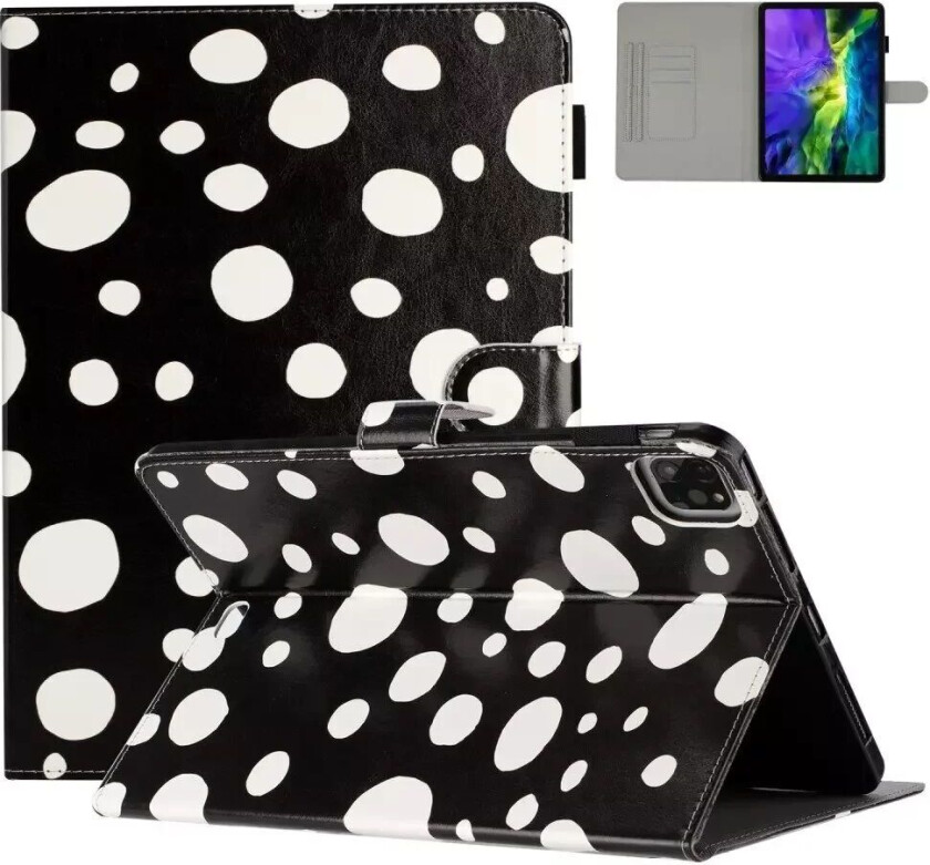 iPad Air (2022 / 2020) / Pro 11 (2022 / 2021 / 2020 / 2018) Kunstskinn Flip Deksel m. Fargede Prikker - Svart / Hvit