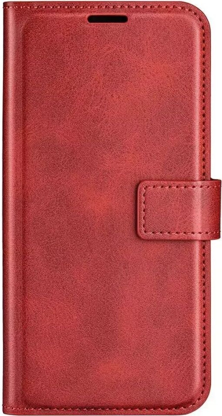 iPhone 14 Plus Leather Flip Deksel med Kortholder & Magnetisk Åpen/Lukkefunksjon - Rød