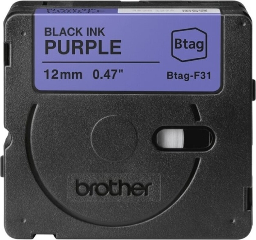 Btag-F31 - Sort På Purpur - Rull (1,2 Cm X 4 M) 1 Kassett(Er) Hengeboks - Merketape
