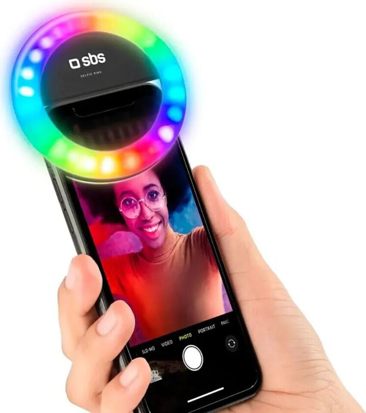 Selfie Ring Light Mini m. Flerfarget Lys for Smarttelefon - Svart