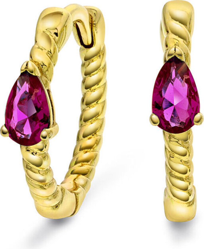 , Øreringer i forgylt sølv med rosa zirkonia