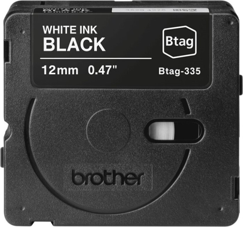 Btag-335 - Hvitt På Svart - Rull (1,2 Cm X 4 M) 1 Kassett(Er) Hengeboks - Merketape