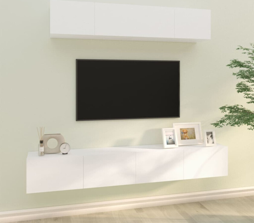 TV-benksett 4 deler hvit konstruert tre