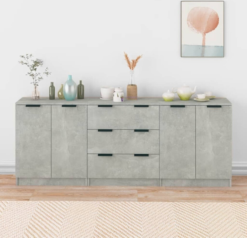 Skjenker 3 stk betonggrå konstruert tre