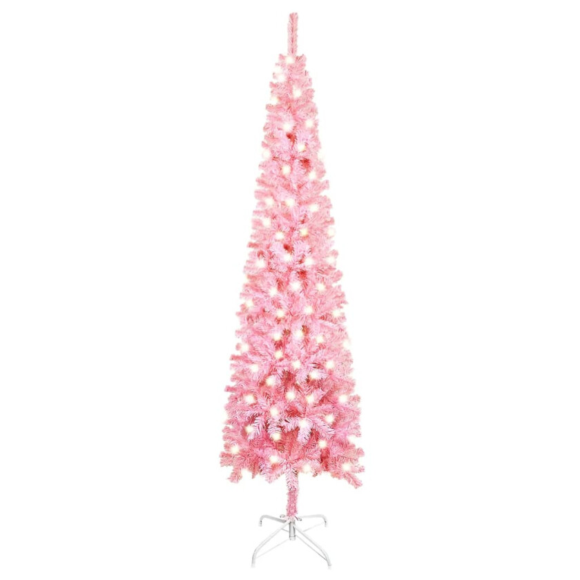 Forhåndsbelyst slankt juletre rosa 180 cm