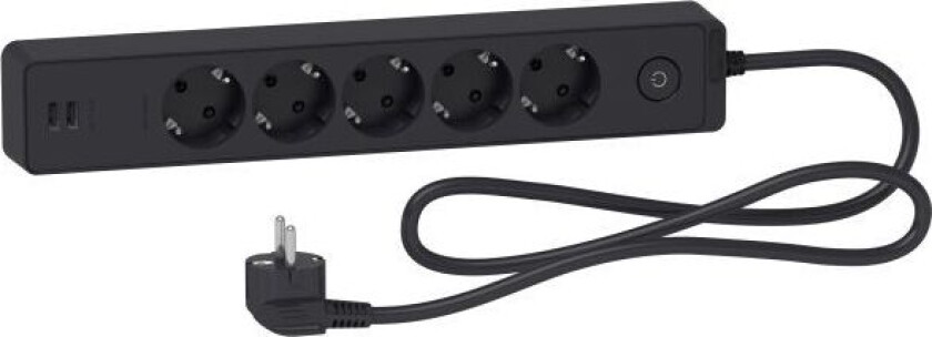 Grenuttak med bryter og USB-uttak 5-veis Svart