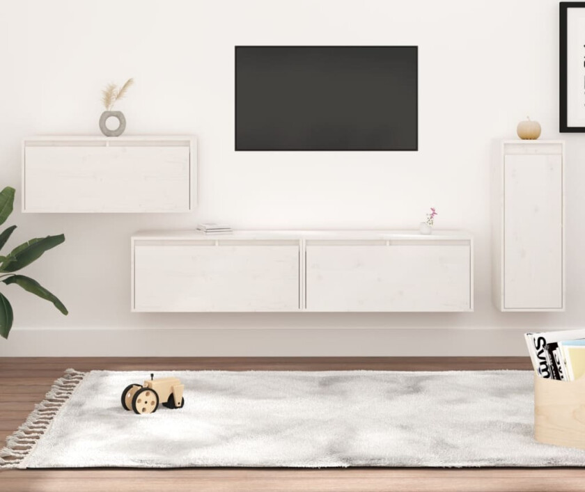 TV-benker 4 stk hvit heltre furu