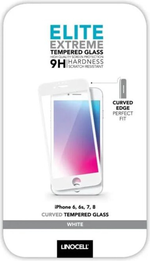 Elite Extreme Curved Skjermbeskytter for iPhone 6, 7 og 8 Hvit