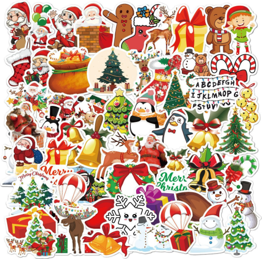 Juleklistremerker, 60 stk vinyl vanntette klistremerker for datamaskin, bagasje, stasjonære, gratulasjonskort, gavedekorasjoner