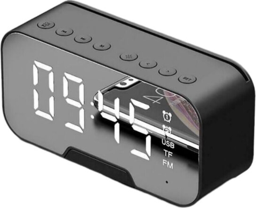 Multifunksjons vekkerklokke speil LED vekkerklokke Multifunksjons trådløs Bluetooth (svart) (FMY)