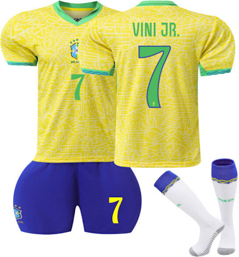 Brasil Hjemme Fotballdrakt for Barn 2024-2025 Nr. 7 Vinicius Vini JR 26