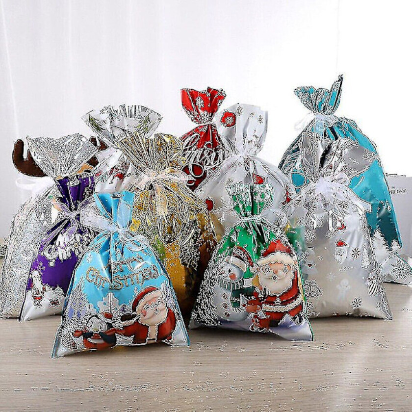 REMAKE 10 stk juleposer gjenbrukbare store gaveposer trekksnor gavepose (blå 44*57cm)