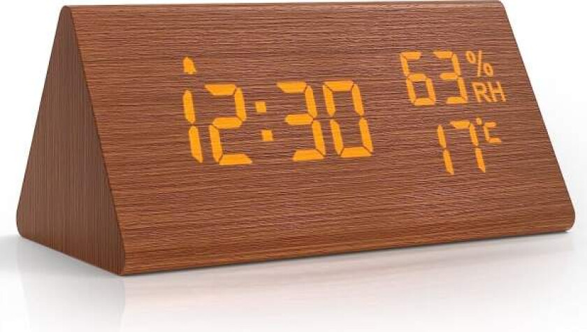 Vekkerklokke digital klokke tre, bordklokke digital med dato/temperatur, for nattbord, soverom, nattbord barn og kontor - svart