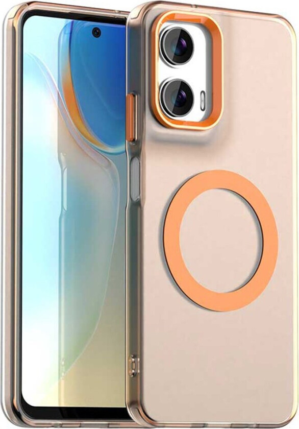 Motorola Moto G35 5G Hybrid Plast Deksel - MagSafe Kompatibel - Gjennomsiktig / Oransje