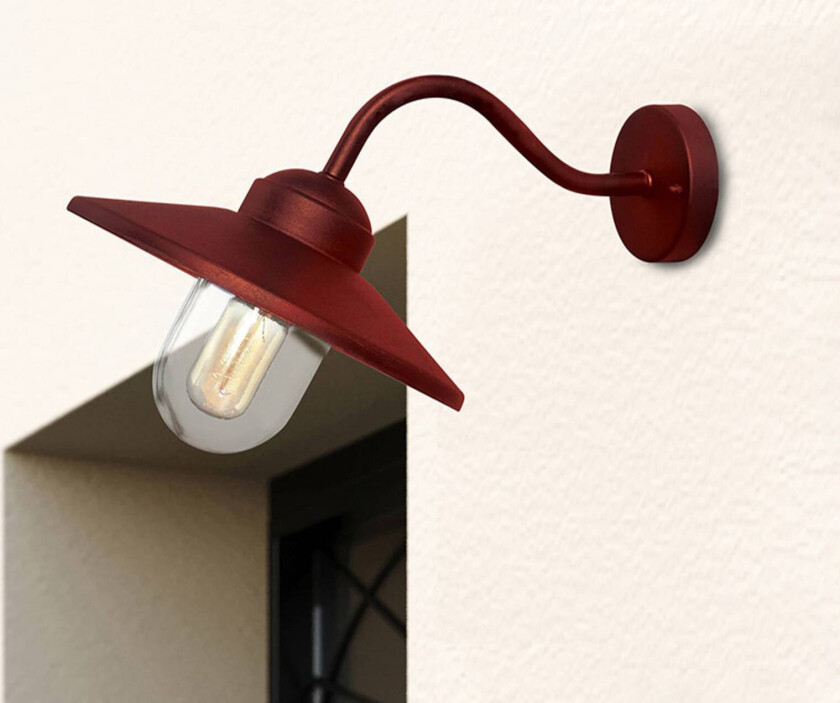 Utendørs vegglampe Klampenborg, rød, lykt, rustfritt stål