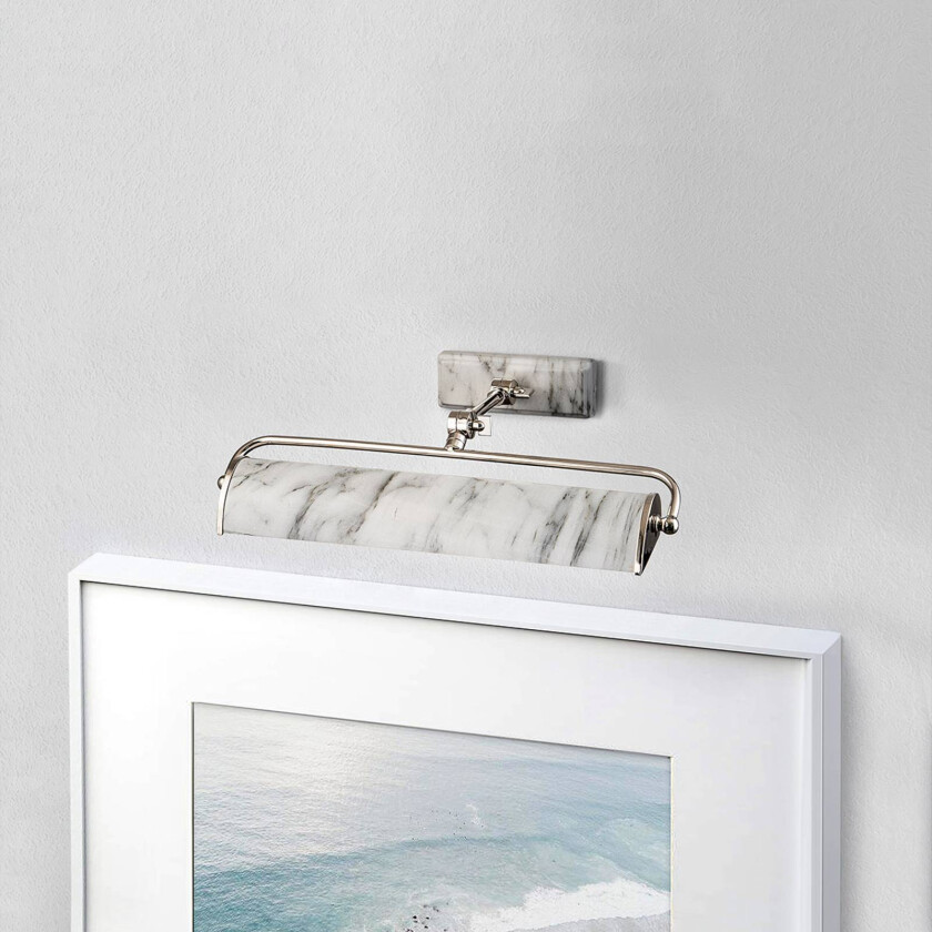 Winchfield vegglampe, bredde 45 cm, hvitmarmorert/nikkel