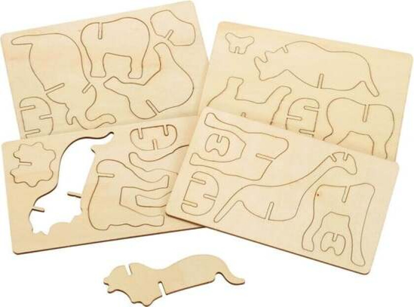 Create and Decorate your Wooden 3D Puzzle Jungle Animals Set of 4 3D Puslespill