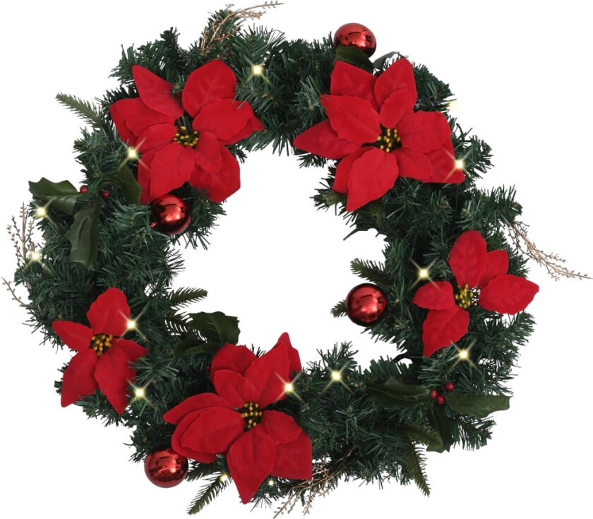 Julekrans med LED-lys grønn 60 cm PVC