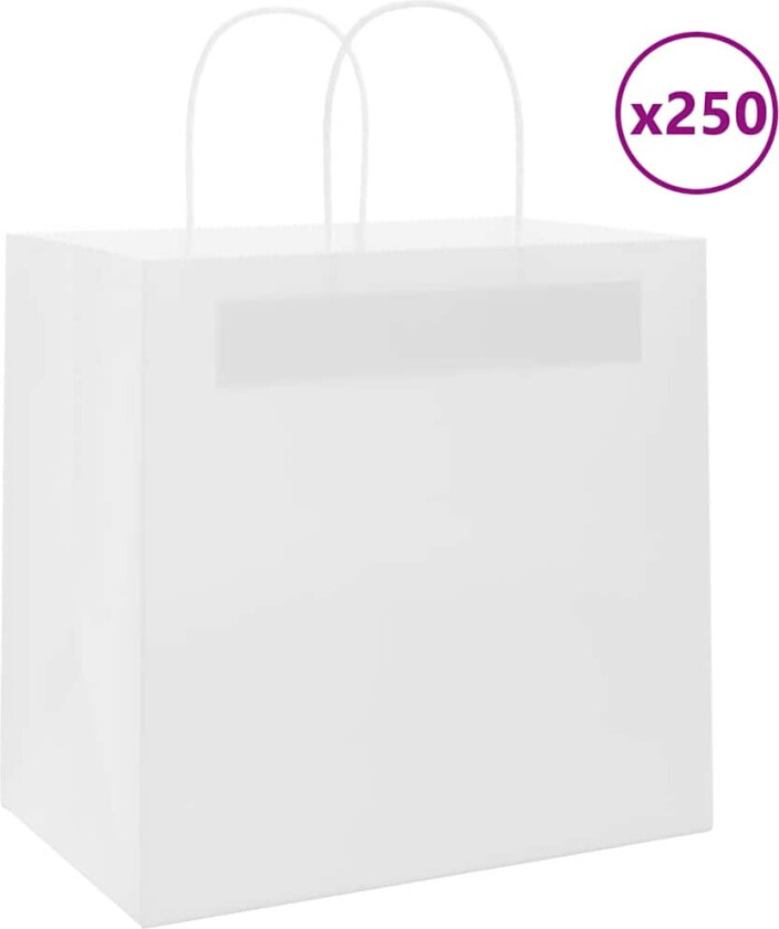 Kraftpapirposer 250 stk med håndtak hvit 26x17x25 cm