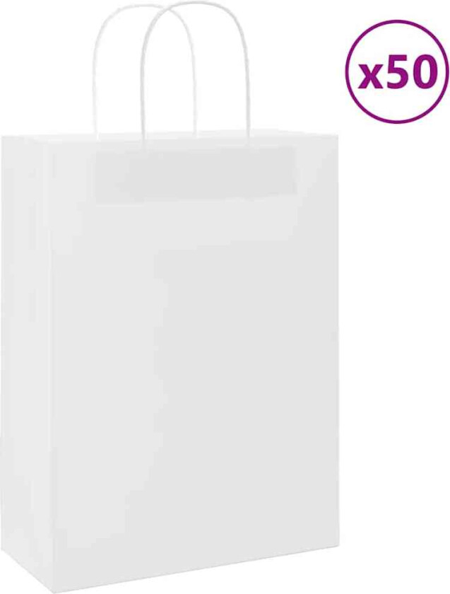 Kraftpapirposer 50 stk med håndtak hvit 26x12x35 cm