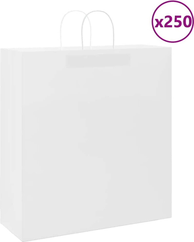 Kraftpapirposer 250 stk med håndtak hvit 45x17x48 cm