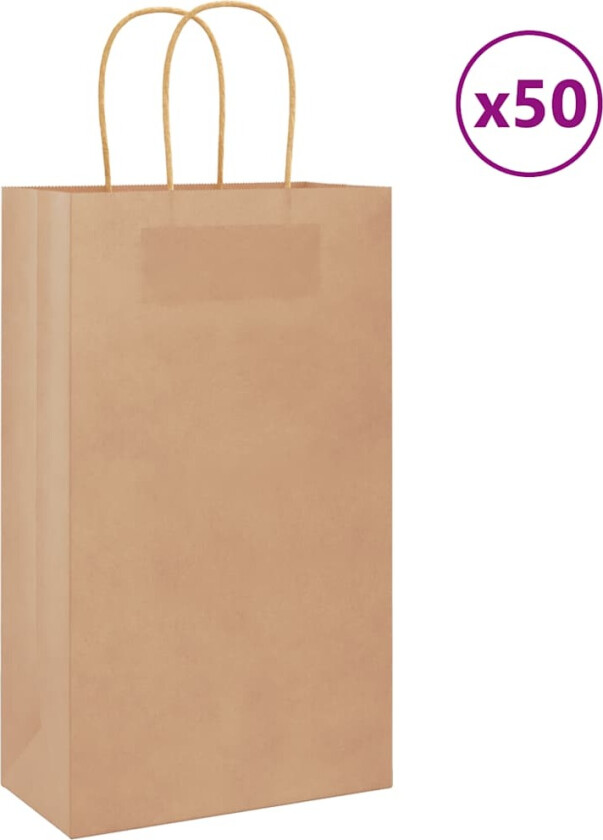 Kraftpapirposer 50 stk med håndtak brun 21x11x36 cm