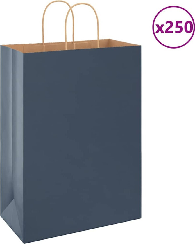 Kraftpapirposer 250 stk med håndtak blå 32x17x44 cm