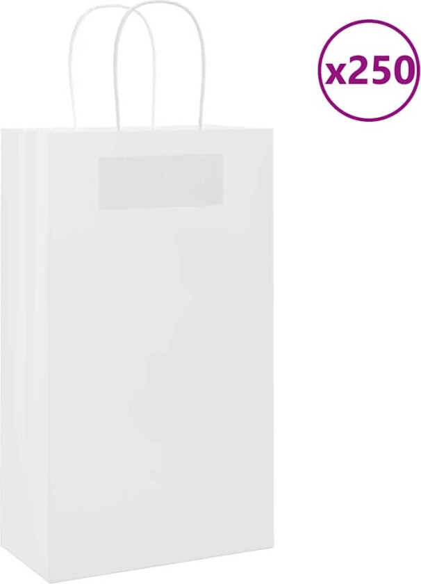 Kraftpapirposer 250 stk med håndtak hvit 21x11x36 cm