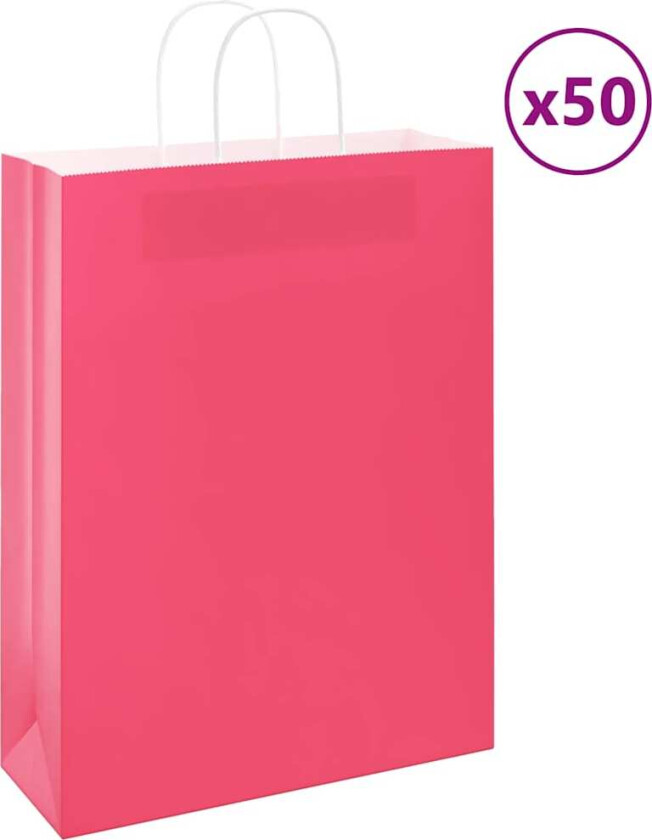 Kraftpapirposer 50 stk med håndtak rosa 32x12x42 cm