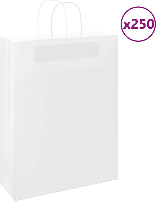 Kraftpapirposer 250 stk med håndtak hvit 32x12x42 cm