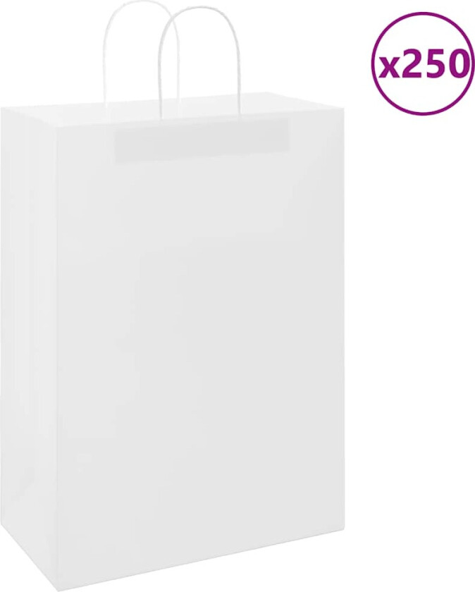 Kraftpapirposer 250 stk med håndtak hvit 32x17x44 cm