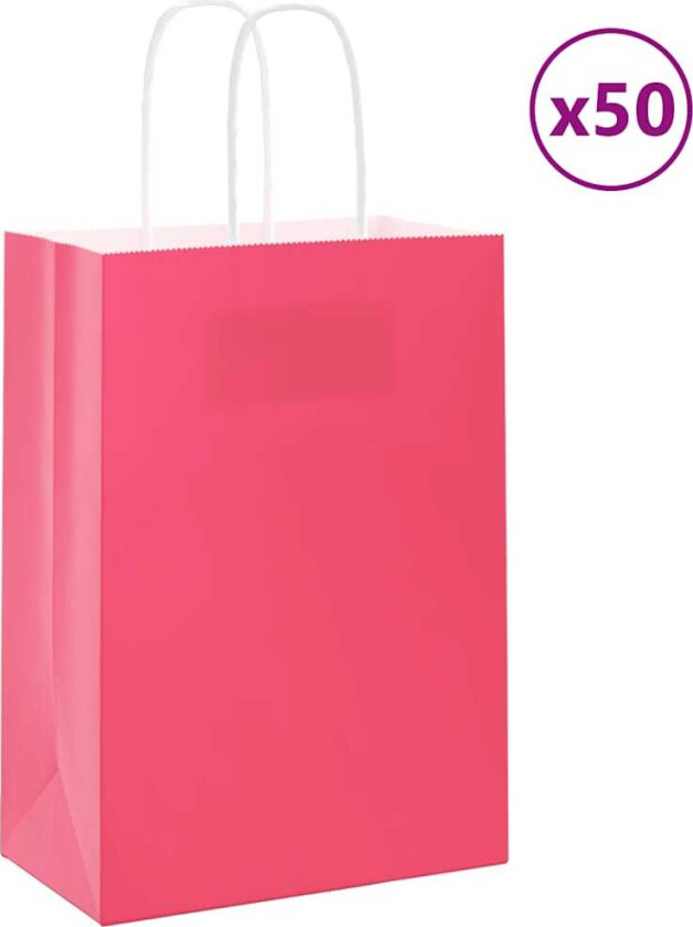 Bilde av Kraftpapirposer 50 stk med håndtak rosa 15x8x21 cm