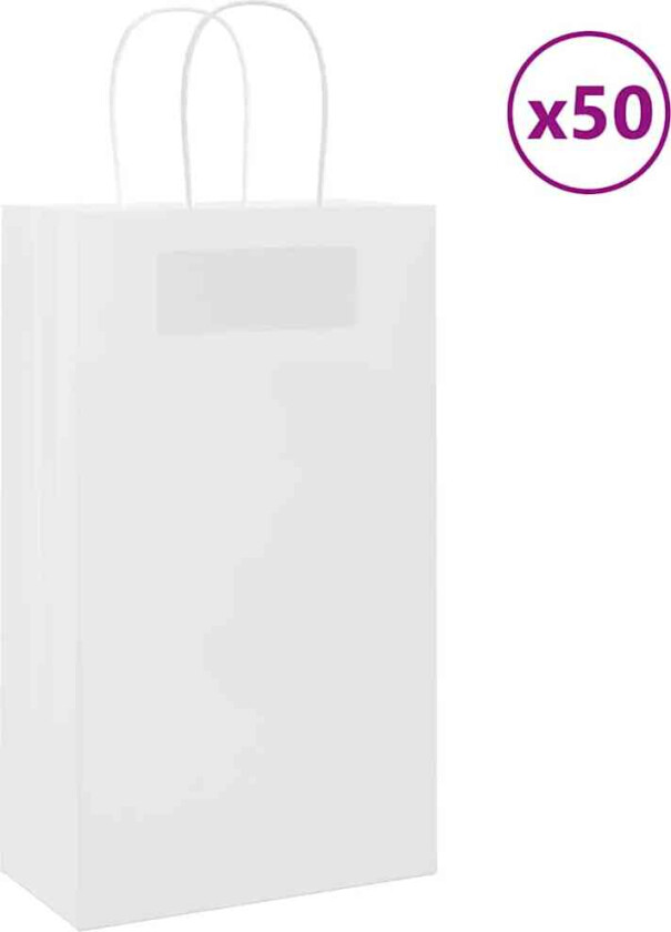 Kraftpapirposer 50 stk med håndtak hvit 21x11x36 cm