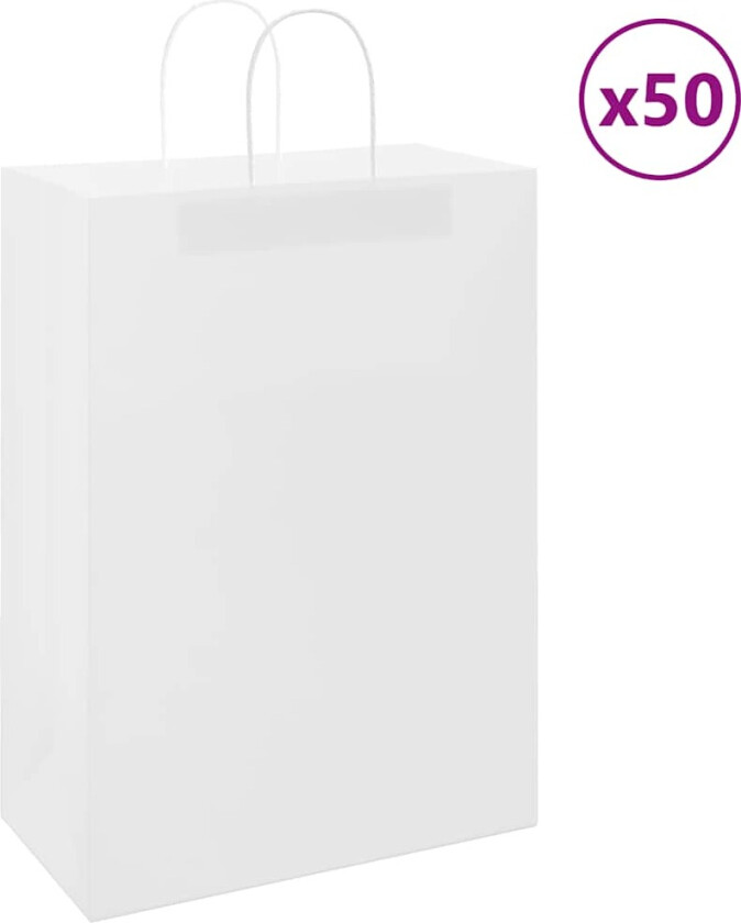 Kraftpapirposer 50 stk med håndtak hvit 32x17x44 cm